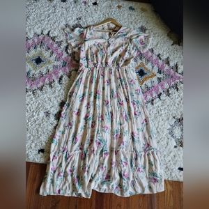 Lane Bryant floral maxi dress with flowy sleeves and keyhole button